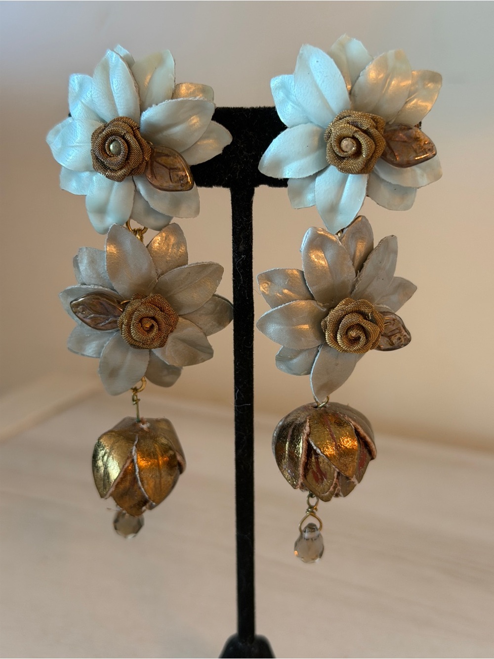 4” Leather Floral Drop Earrings - Women Jewelry